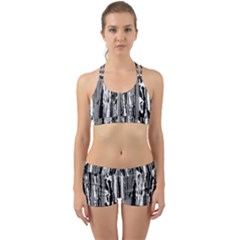 Black And White Abstract Linear Print Back Web Gym Set by dflcprintsclothing