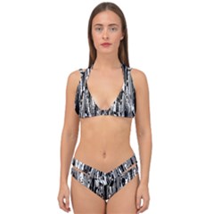 Black And White Abstract Linear Print Double Strap Halter Bikini Set by dflcprintsclothing