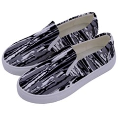 Black And White Abstract Linear Print Kids  Canvas Slip Ons by dflcprintsclothing