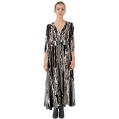 Black And White Abstract Linear Print Button Up Boho Maxi Dress by dflcprintsclothing