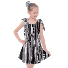 Black And White Abstract Linear Print Kids  Tie Up Tunic Dress