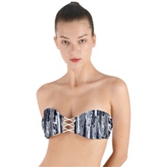 Black And White Abstract Linear Print Twist Bandeau Bikini Top by dflcprintsclothing