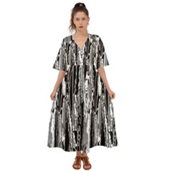 Black And White Abstract Linear Print Kimono Sleeve Boho Dress by dflcprintsclothing