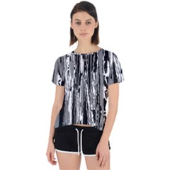 Black And White Abstract Linear Print Open Back Sport Tee by dflcprintsclothing