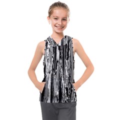 Black And White Abstract Linear Print Kids  Sleeveless Hoodie by dflcprintsclothing