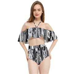 Black And White Abstract Linear Print Halter Flowy Bikini Set  by dflcprintsclothing