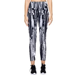 Black And White Abstract Linear Print Pocket Leggings 