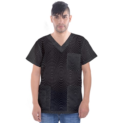 Black And White Kinetic Design Pattern Men s V-neck Scrub Top by dflcprintsclothing