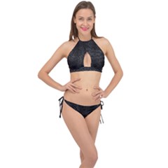 Black And White Kinetic Design Pattern Cross Front Halter Bikini Set by dflcprintsclothing