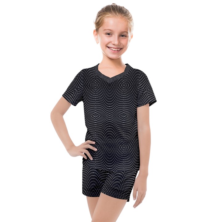 Black And White Kinetic Design Pattern Kids  Mesh Tee and Shorts Set