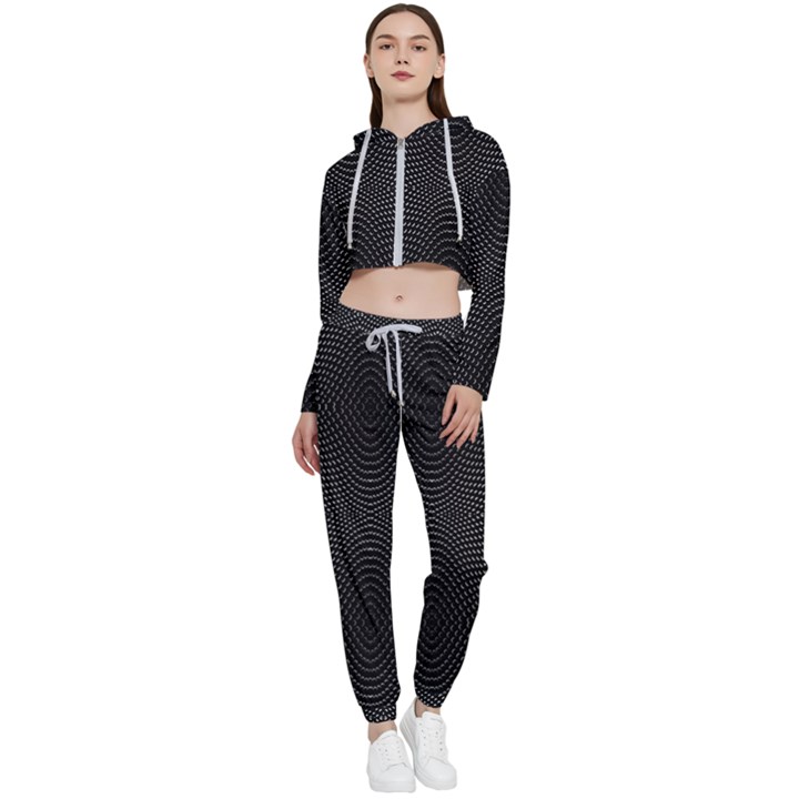 Black And White Kinetic Design Pattern Cropped Zip Up Lounge Set