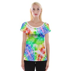 Tie Die Look Rainbow Pattern Cap Sleeve Top by myblueskye777