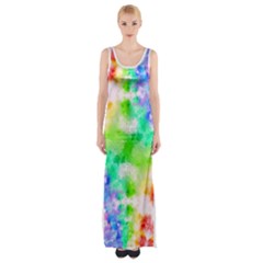 Tie Die Look Rainbow Pattern Thigh Split Maxi Dress by myblueskye777