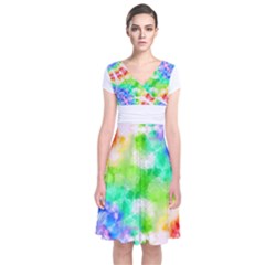 Tie Die Look Rainbow Pattern Short Sleeve Front Wrap Dress by myblueskye777