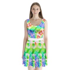 Tie Die Look Rainbow Pattern Split Back Mini Dress  by myblueskye777