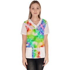 Tie Die Look Rainbow Pattern Women s V-neck Scrub Top by myblueskye777