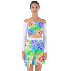 Tie Die Look Rainbow Pattern Off Shoulder Top With Skirt Set by myblueskye777