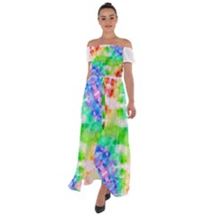 Tie Die Look Rainbow Pattern Off Shoulder Open Front Chiffon Dress