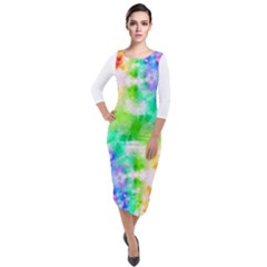 Tie Die Look Rainbow Pattern Quarter Sleeve Midi Velour Bodycon Dress by myblueskye777