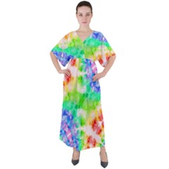 Tie Die Look Rainbow Pattern V-neck Boho Style Maxi Dress by myblueskye777