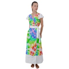 Tie Die Look Rainbow Pattern Flutter Sleeve Maxi Dress by myblueskye777