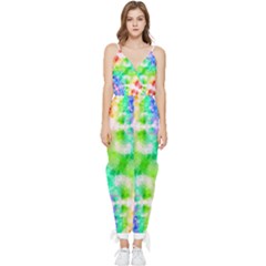 Tie Die Look Rainbow Pattern Sleeveless Tie Ankle Jumpsuit by myblueskye777