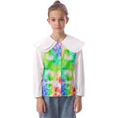 Tie Die Look Rainbow Pattern Kids  Peter Pan Collar Blouse by myblueskye777