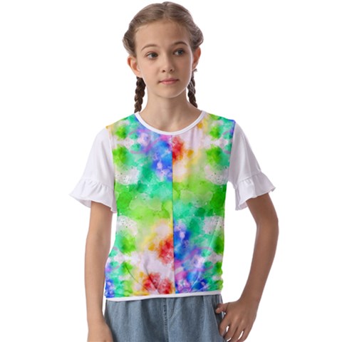 Tie Die Look Rainbow Pattern Kids  Cuff Sleeve Scrunch Bottom Tee by myblueskye777