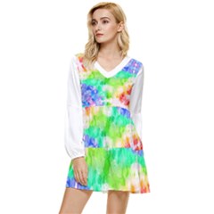 Tie Die Look Rainbow Pattern Tiered Long Sleeve Mini Dress by myblueskye777