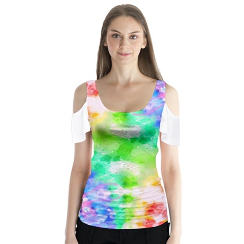 Fpd Batik Rainbow Pattern Butterfly Sleeve Cutout Tee  by myblueskye777