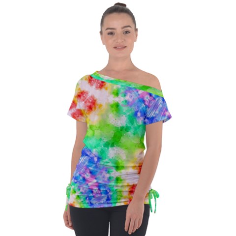 Fpd Batik Rainbow Pattern Off Shoulder Tie-up Tee by myblueskye777