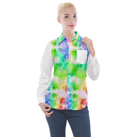 Fpd Batik Rainbow Pattern Women s Long Sleeve Pocket Shirt by myblueskye777