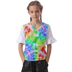 Fpd Batik Rainbow Pattern Kids  V-neck Horn Sleeve Blouse