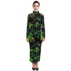 Jungle Camo Tropical Print Turtleneck Maxi Dress