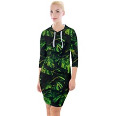 Jungle Camo Tropical Print Quarter Sleeve Hood Bodycon Dress by dflcprintsclothing