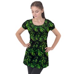 Jungle Camo Tropical Print Puff Sleeve Tunic Top by dflcprintsclothing