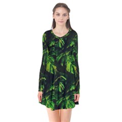 Jungle Camo Tropical Print Long Sleeve V-neck Flare Dress by dflcprintsclothing