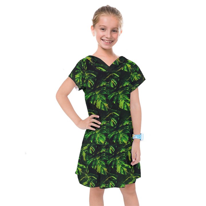 Jungle Camo Tropical Print Kids  Drop Waist Dress