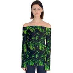 Jungle Camo Tropical Print Off Shoulder Long Sleeve Top