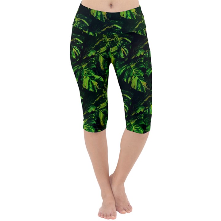 Jungle Camo Tropical Print Lightweight Velour Cropped Yoga Leggings