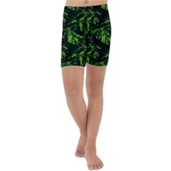 Jungle Camo Tropical Print Kids  Lightweight Velour Capri Yoga Leggings by dflcprintsclothing