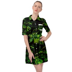 Jungle Camo Tropical Print Belted Shirt Dress