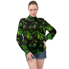 Jungle Camo Tropical Print High Neck Long Sleeve Chiffon Top by dflcprintsclothing