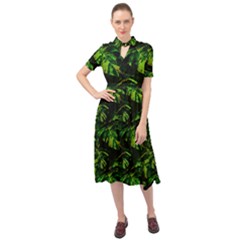 Jungle Camo Tropical Print Keyhole Neckline Chiffon Dress