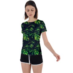 Jungle Camo Tropical Print Back Circle Cutout Sports Tee by dflcprintsclothing