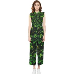 Jungle Camo Tropical Print Women s Frill Top Jumpsuit