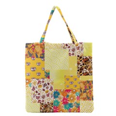 Yellow Floral Aesthetic Grocery Tote Bag by designsbymallika