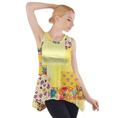 Yellow Floral Aesthetic Side Drop Tank Tunic by designsbymallika