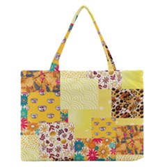 Yellow Floral Aesthetic Zipper Medium Tote Bag by designsbymallika