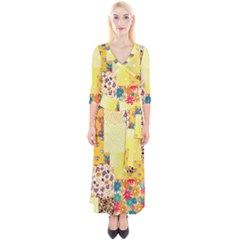 Yellow Floral Aesthetic Quarter Sleeve Wrap Maxi Dress by designsbymallika